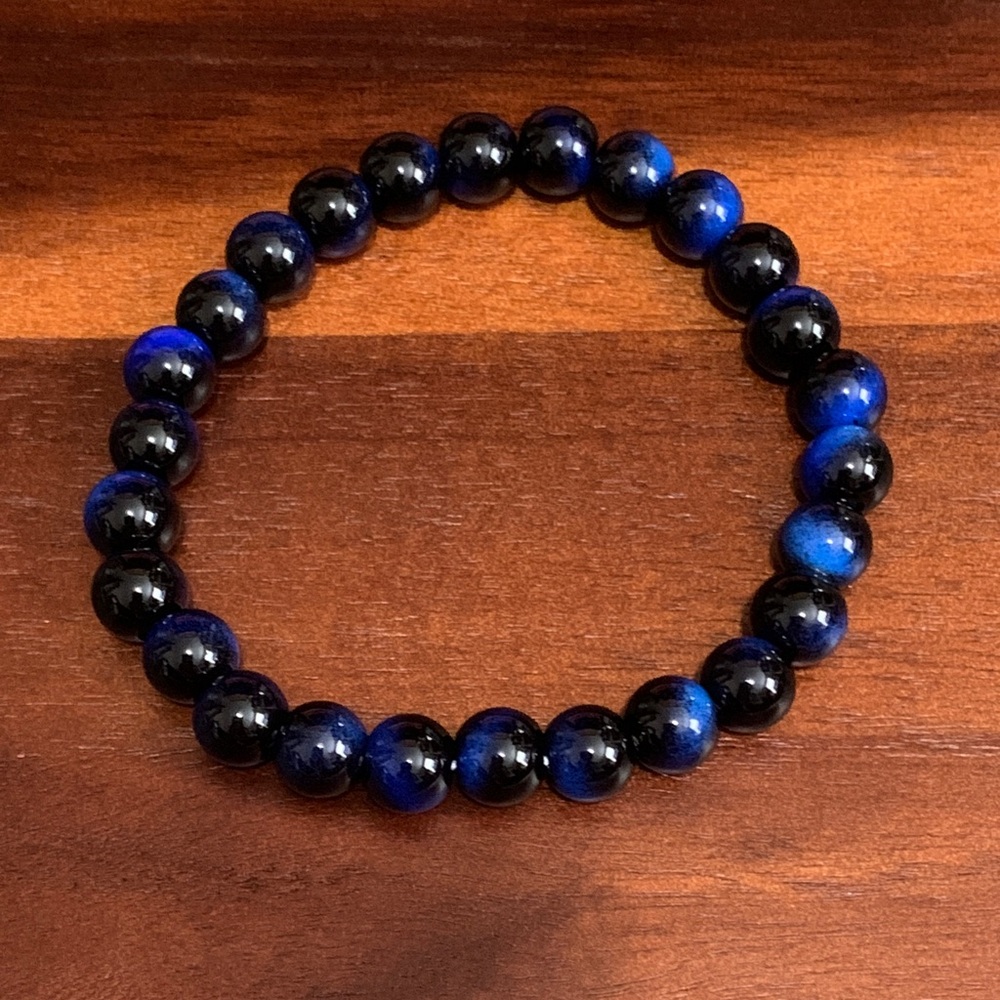 Handmade blue tiger’s eye stretch bracelet